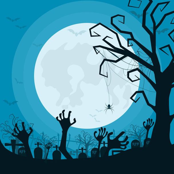 Halloween szellem kéz és hold háttér. Boldog Halloweent! illusztráció eps - Vektor, kép