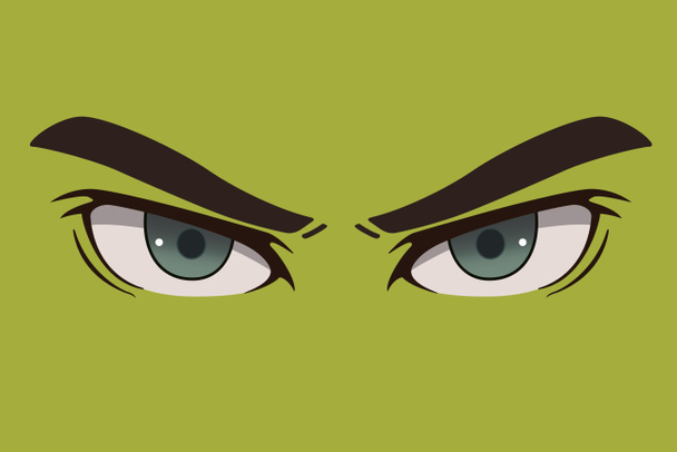 Anime yeux de dessin animé sur fond vert. - dessin d'illustration  - Photo, image