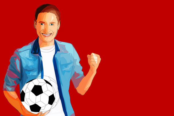 L'uomo gioca a calcio, giocatore di calcio, l'uomo calcia un pallone da calcio illustrazione in stile cartone animato. - Foto, immagini
