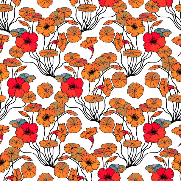 drawing seamless pattern with colorful flowers isolated on white background, vector, illustration - Vektör, Görsel