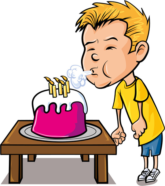 Cartoon kleiner Junge bläst Kerzen aus - Vektor, Bild