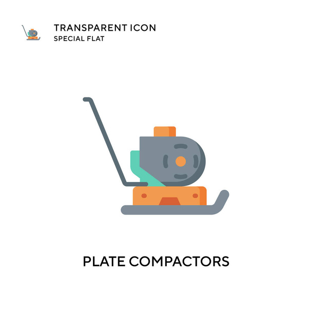 Plato compactadores vector icono. Ilustración de estilo plano. EPS 10 vector. - Vector, Imagen