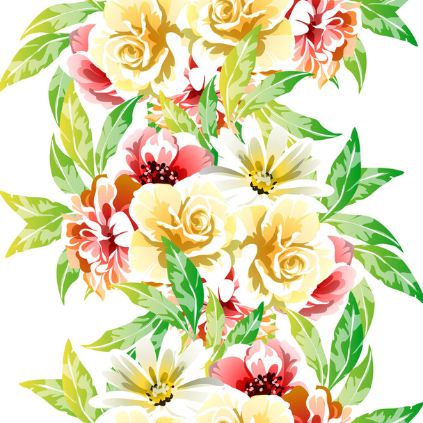 colorful flowers seamless pattern, petals, vector illustration - Vector, Image