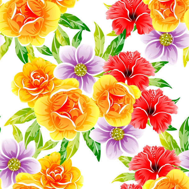colorful flowers seamless pattern, petals, vector illustration - Wektor, obraz