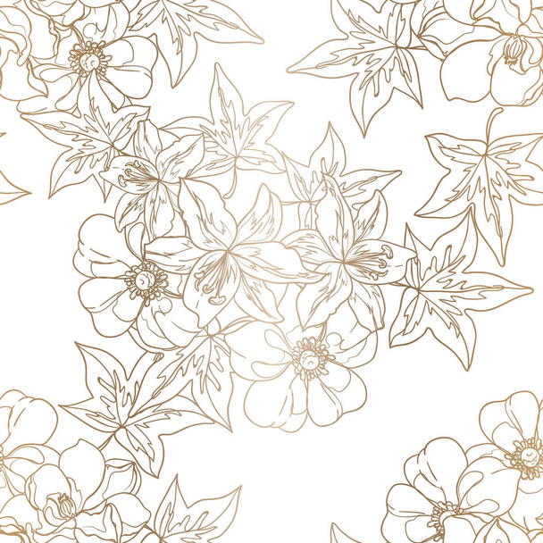 outline flowers seamless pattern, petals, vector illustration - Vektor, kép