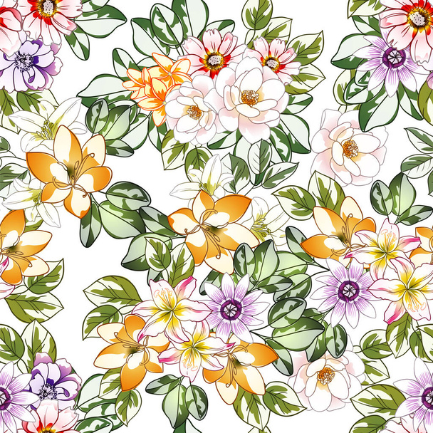 colorful flowers seamless pattern, petals, vector illustration - Vektori, kuva