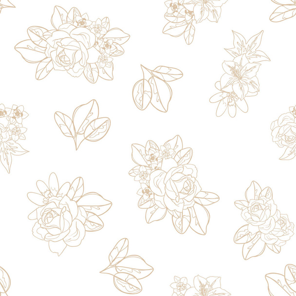 outline flowers seamless pattern, petals, vector illustration - Vektor, Bild