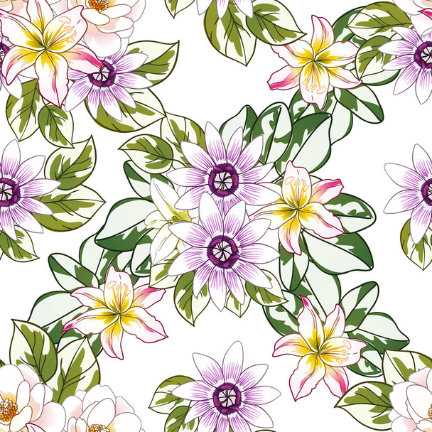 colorful flowers seamless pattern, petals, vector illustration - Vecteur, image