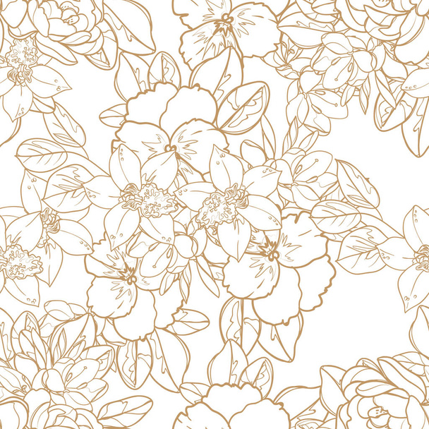 outline flowers seamless pattern, petals, vector illustration - Διάνυσμα, εικόνα