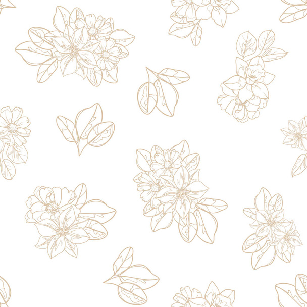 outline flowers seamless pattern, petals, vector illustration - Vetor, Imagem
