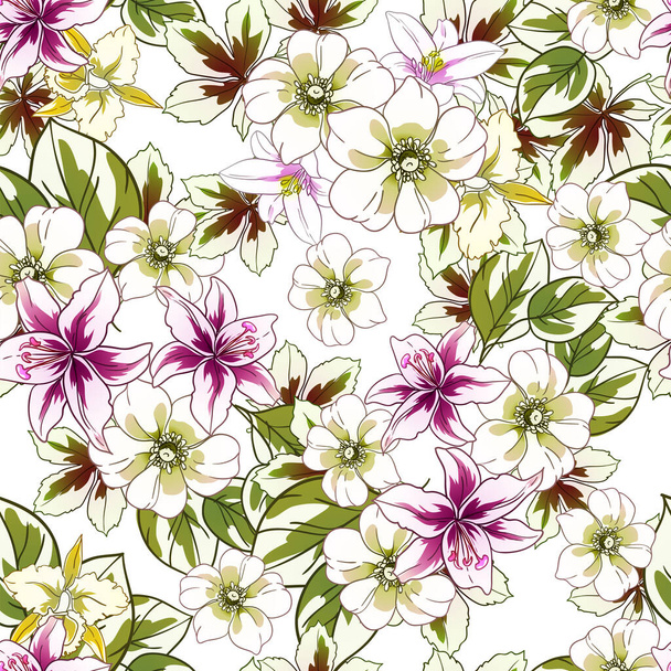 colorful flowers seamless pattern, petals, vector illustration - Vektor, kép