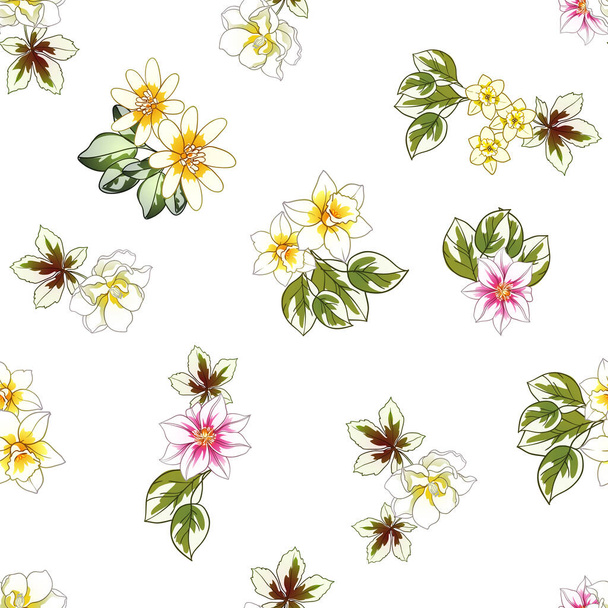colorful flowers seamless pattern, petals, vector illustration - ベクター画像