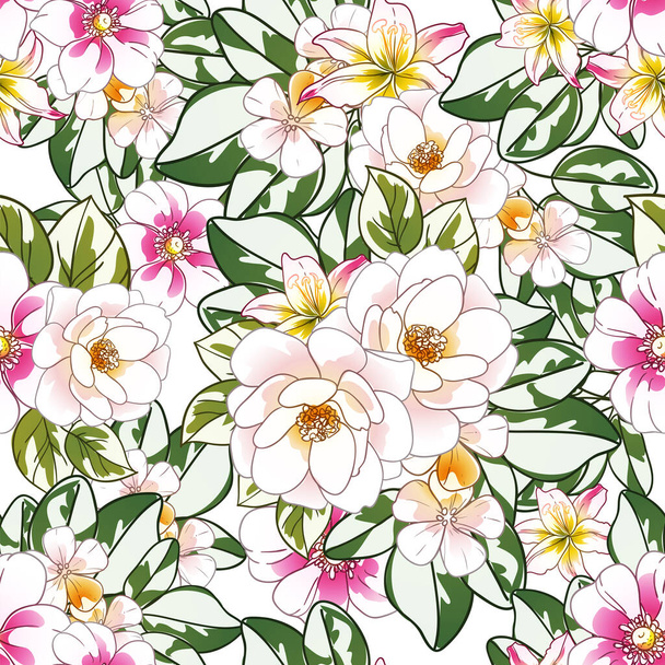 colorful flowers seamless pattern, petals, vector illustration - Vetor, Imagem