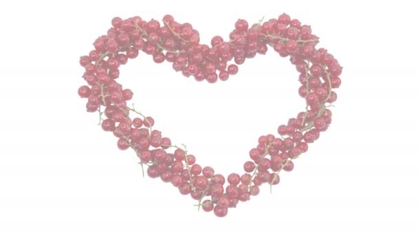 Świeże jagody z czerwonych porzeczek pojawiające się w kształcie serca, izolowane. - Materiał filmowy, wideo