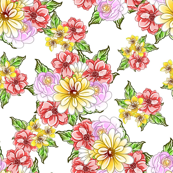 colorful flowers seamless pattern, petals, vector illustration - Vector, imagen