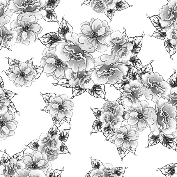 black and white floral seamless background, vector illustration - Vektori, kuva