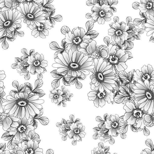 black and white floral seamless background, vector illustration - Vector, imagen
