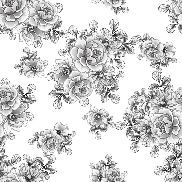black and white floral seamless background, vector illustration - ベクター画像