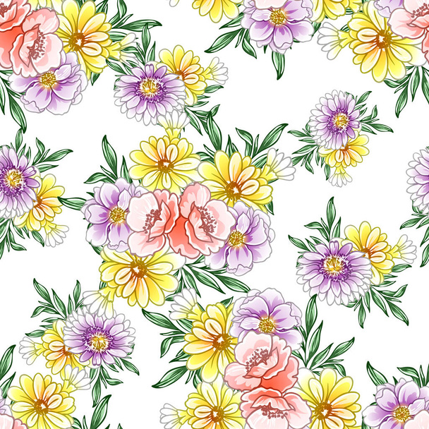colorful flowers seamless pattern, petals, vector illustration - Vektor, Bild