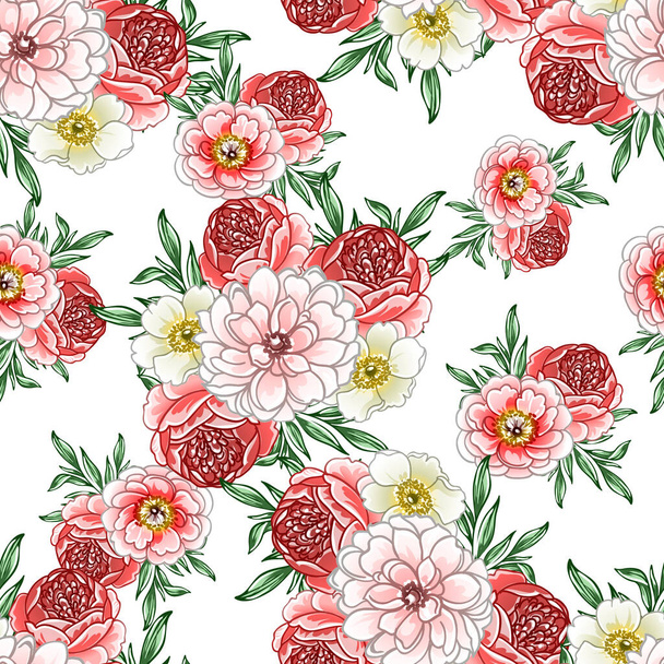 colorful flowers seamless pattern, petals, vector illustration - Vector, afbeelding