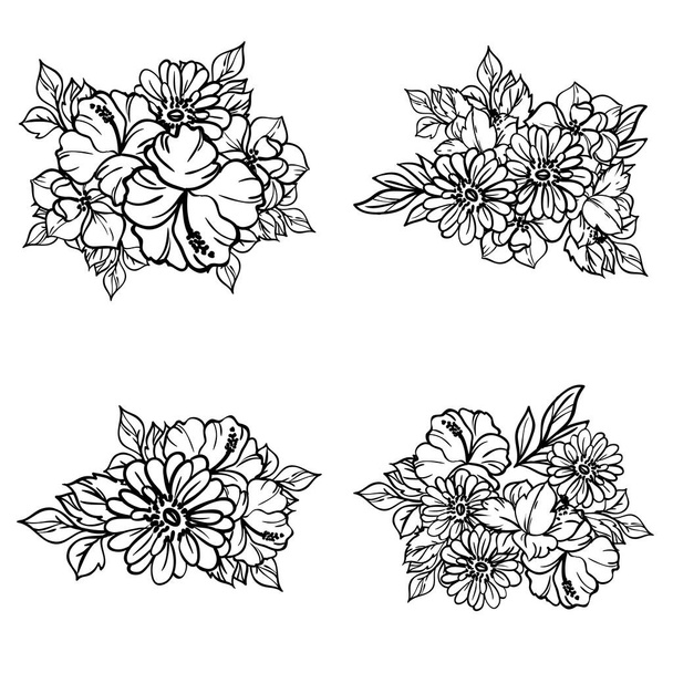 black and white flowers seamless background, vector illustration - Wektor, obraz