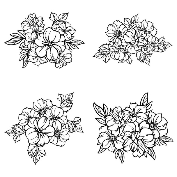 black and white flowers seamless background, vector illustration - Vettoriali, immagini