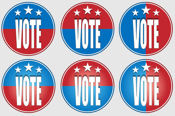 Választási Szavazócédulák és kitűzők az USA-ban piros, fehér és kék - Vektor, kép