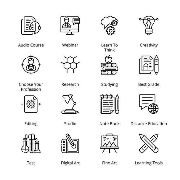 Онлайн образование иконки - штрих, вектор - Вектор,изображение