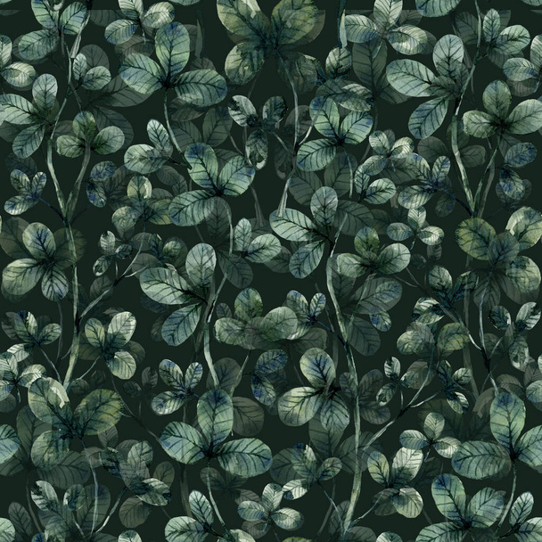 clover watercolor green herbal organic nature floral seamless pattern illustration, hand drawing - Foto, Imagem