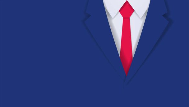 Primo piano di abito blu uomo d'affari e cravatta rossa con spazio copia, taglio arte carta e sfondo stile artigianale - Vettoriali, immagini