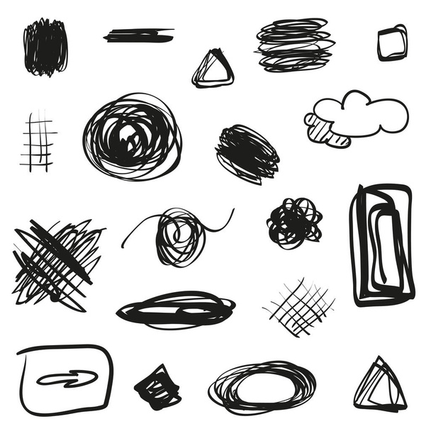 Chaos. Abstract tangled shape. Random chaotic lines. Hand drawn dinamic scrawls. Black and white illustration - Vektör, Görsel