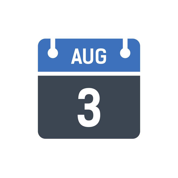 Il 3 agosto. Icona data calendario. Illustrazione vettoriale, stile piatto. Data, giorno del mese, Calendario delle icone piatte isolato su sfondo bianco grafico vettoriale, Feste di agosto - Vettoriali, immagini