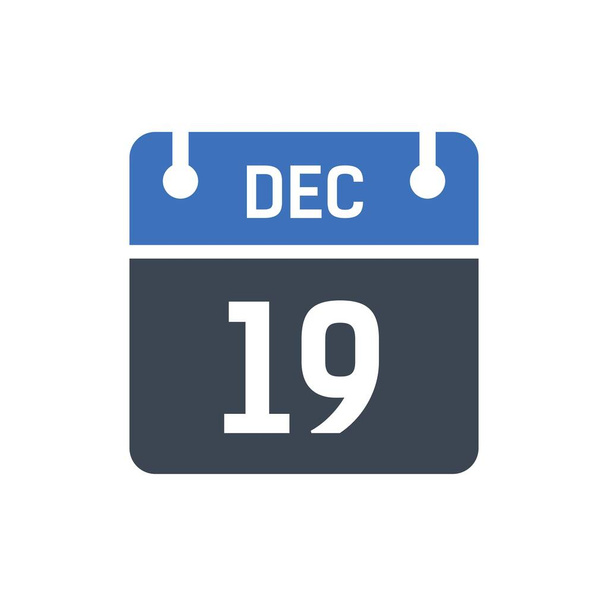 19 dicembre. Icona data calendario. Illustrazione vettoriale, stile piatto. Data, giorno del mese, Calendario delle icone piatte isolato su sfondo bianco grafico vettoriale, Vacanze a dicembre - Vettoriali, immagini