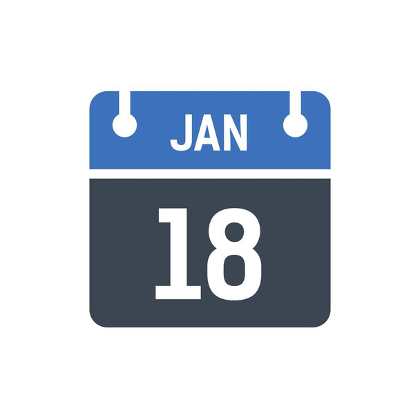 18 gennaio. Icona data calendario. Illustrazione vettoriale, stile piatto. Data, giorno del mese, Calendario delle icone piatte isolato su sfondo bianco grafico vettoriale, Vacanze a gennaio - Vettoriali, immagini