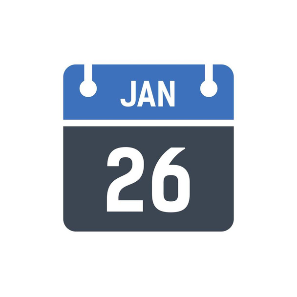 26 gennaio. Icona data calendario. Illustrazione vettoriale, stile piatto. Data, giorno del mese, Calendario delle icone piatte isolato su sfondo bianco grafico vettoriale, Vacanze a gennaio - Vettoriali, immagini