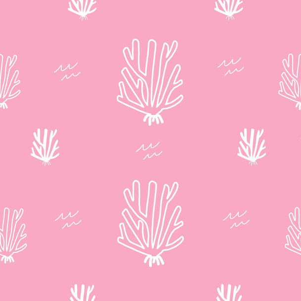 rosa y blanco contorno de coral Stock Agua Océano patrón de vectores repetición sin costuras - Vector, imagen