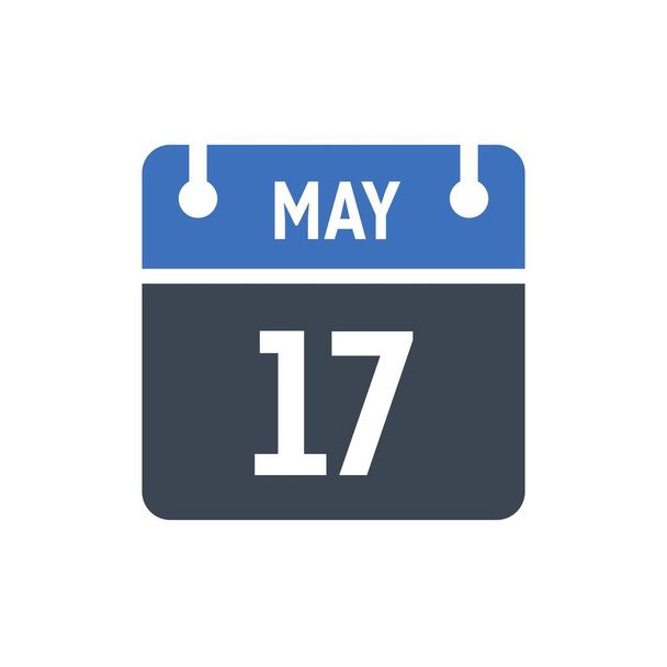 17 maggio. Icona data calendario. Illustrazione vettoriale, stile piatto. Data, giorno del mese, Calendario delle icone piatte isolato su sfondo bianco grafico vettoriale, Vacanze a maggio - Vettoriali, immagini