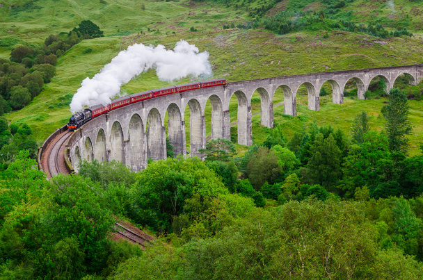 Detail of steam train on famous Glenfinnan viaduct, Scotland - Photo, Image