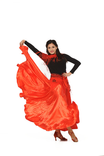 young woman dancing flamenco. Isolated on white - Photo, Image