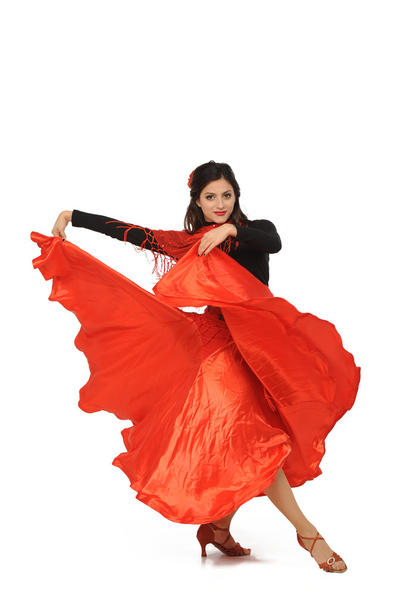 young woman dancing flamenco. Isolated on white - 写真・画像