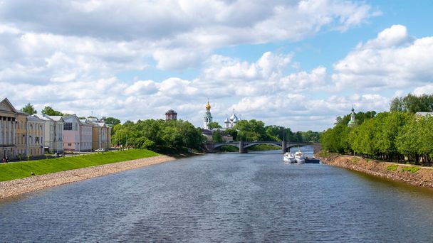 Beautiful landscape of the Vologda river on a cloudy summer day. Vologda, Russia - Zdjęcie, obraz
