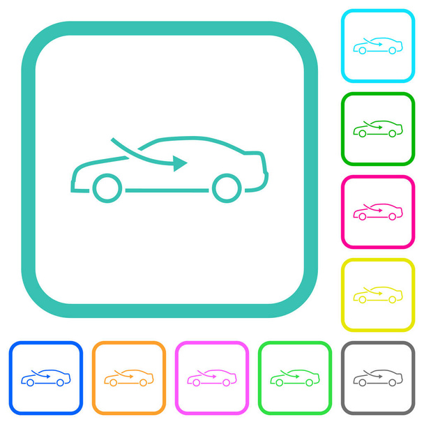 ajuste de flujo de aire del coche iconos planos de colores vivos externos en bordes curvos sobre fondo blanco - Vector, imagen