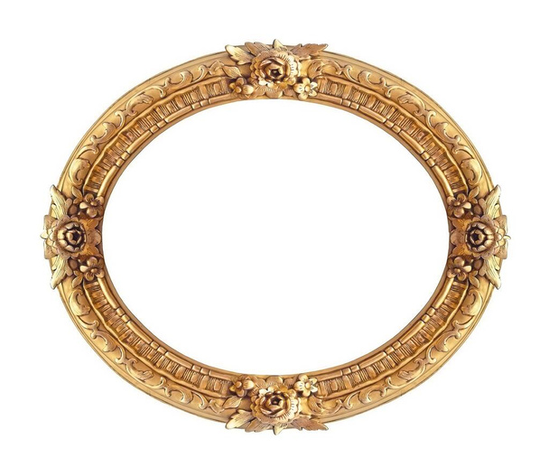 Moldura oval dourada para pinturas, espelhos ou fotos isoladas em fundo branco - Foto, Imagem