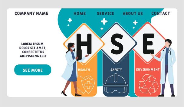 Vector website design template . HSE - Health Safety Environment  acronym, medical concept. illustration for website banner, marketing materials, business presentation, online advertising. - Vector, Image