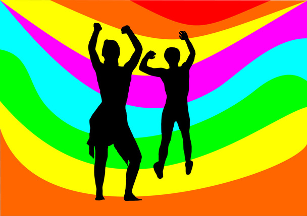 虹とカップルのダンス - ベクター画像