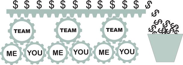 A szöveg és a pénz csapat fogaskerékek - Vektor, kép