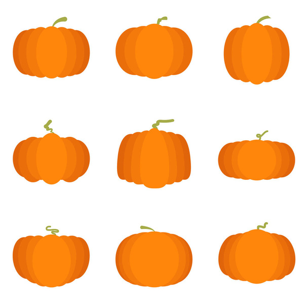 Citrouilles orange groupe de dessin animé halloween isolé sur fond blanc illustration vectorielle - Vecteur, image