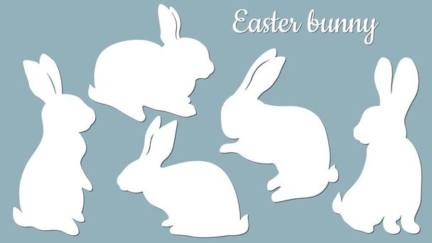 Laser cut Easter bunny rabbit. Set, fancy hare with laser cut for die cutting. Laser cutting rabbit template - Vector, Image