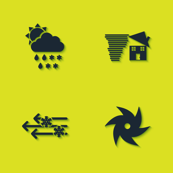 Set Cloud with snow, rain, sun, Tornado, Wind and and swirl icon. Vector. - Vector, Image
