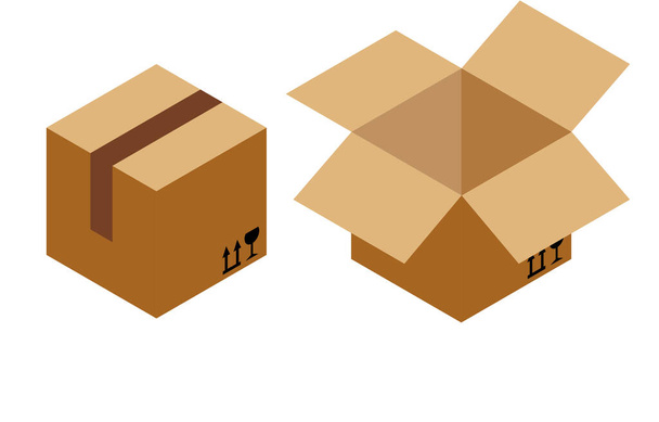 doos, karton, geïsoleerd, doos, verpakking, bruin, open, leeg, wit, verpakking, container, verzending, dozen, 3d, papier, verpakking, opslag, illustratie, object, levering, verplaatsen, post, verpakking, chocolade, post - Vector, afbeelding